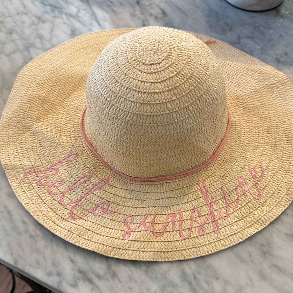 Straw Sun Hat with Pink Embroidery